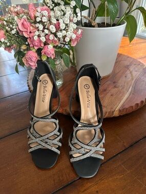 Bella Vita Black Rhinestone Strappy Heeled Sandals